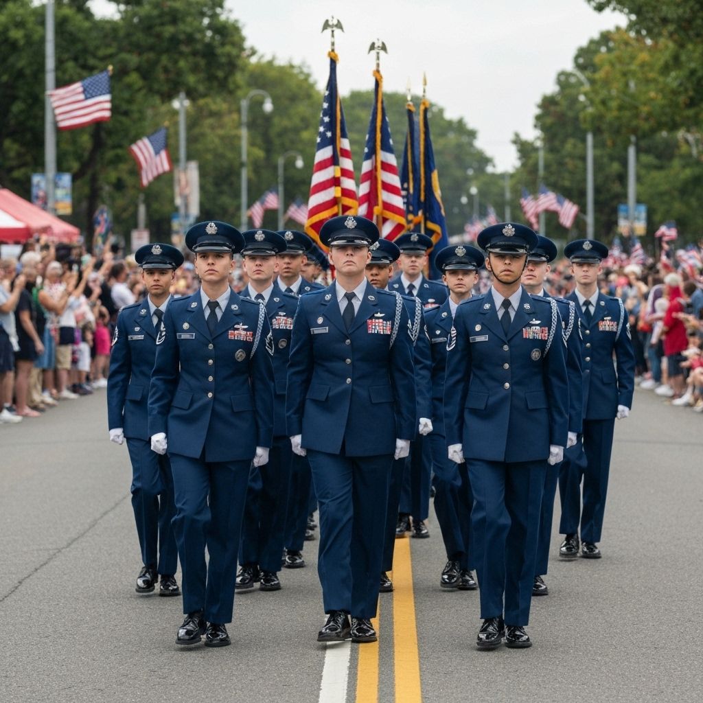 Cadets from Bellevue East High School's AFJROTC marching at the 2016 Bellevue, Nebraska Veteran's Day parade