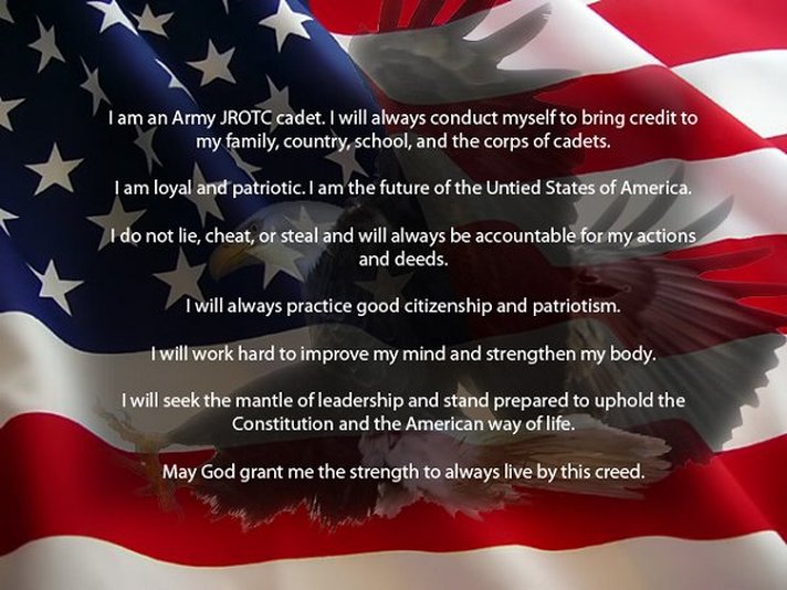 Army JROTC Cadet Creed displayed on American flag background